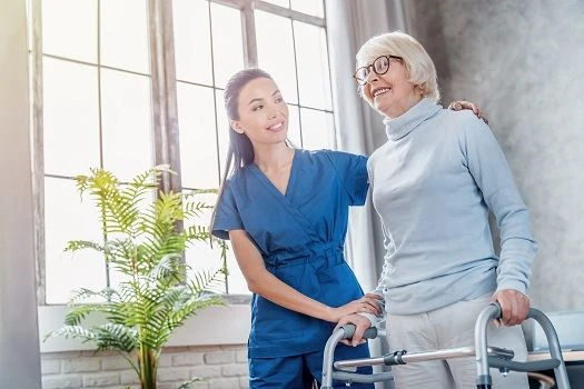 Elderly person with mobility aid